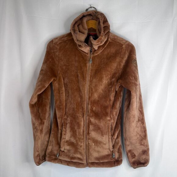 Gerry Brown Fuzzy Hooded Full Zip Sweater Jacket Zip Pockets Size Small - Picture 5 of 13